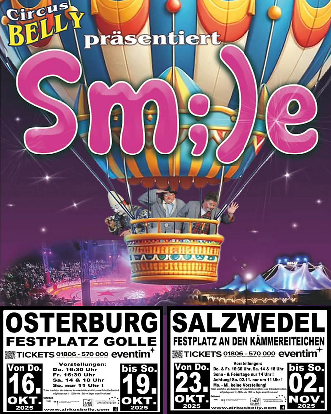 Grafischer Veranstaltungshinweis für Circus Belly in der Altmark, in Osterburg und Salzwedel bis 2. November